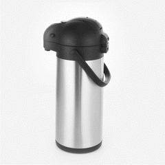 Met Lux 3L Silver Stainless Steel Airpot Coffee Dispenser - Pump Lever, 24 hr Heat Retention - 6