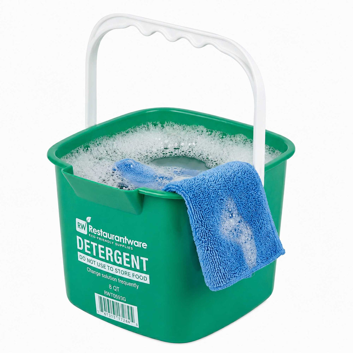 RW Clean 8 Qt Square Green Plastic Cleaning Bucket - with Plastic Handle - 9 3/4" x 9 3/4" x 7 1/2" - 1 count box