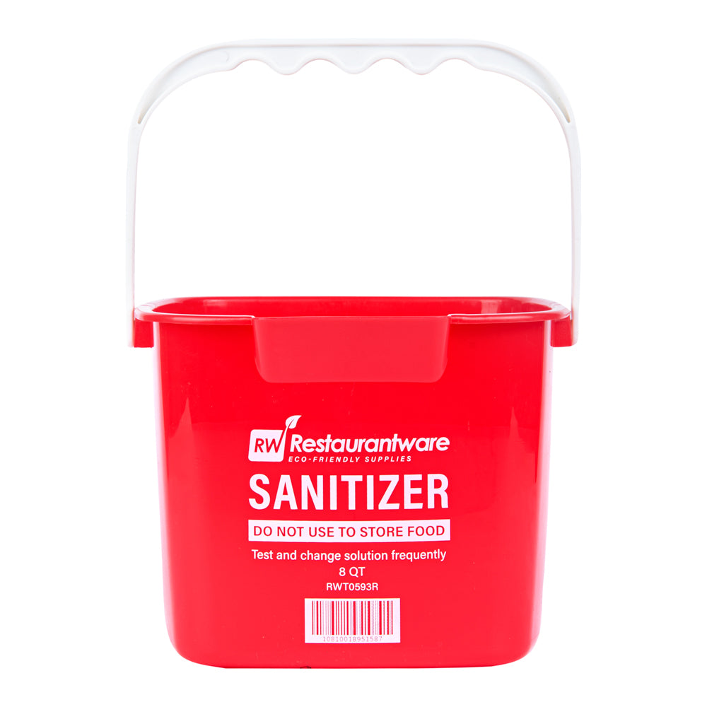 RW Clean 8 Qt Square Red Plastic Sanitizing Bucket - with Plastic Handle - 9 3/4" x 9 3/4" x 7 1/2" - 1 count box