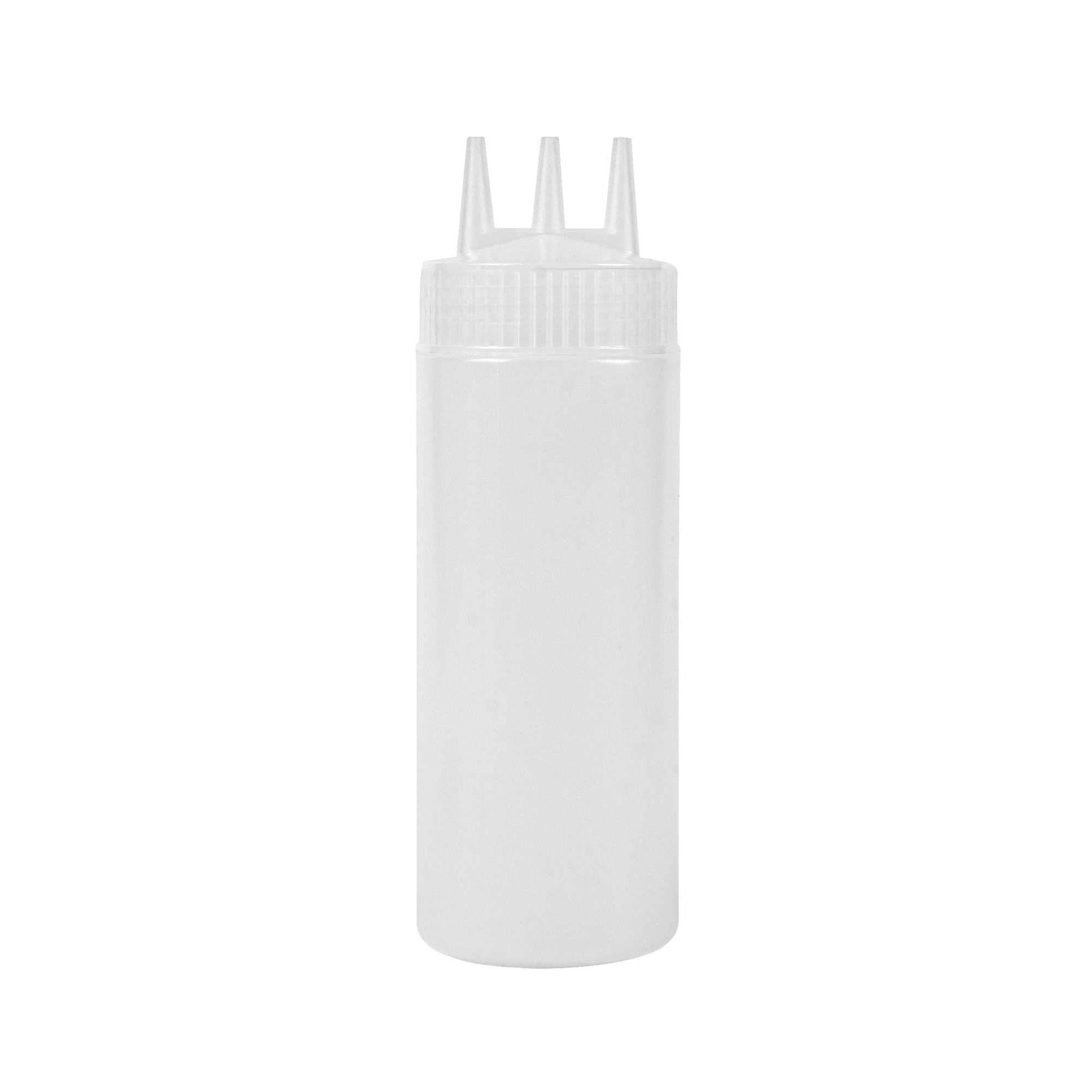 Sauce Tek 12 oz Clear Plastic All-Purpose Squeeze Bottle - with Triple Dispersion Tip - 6 count box