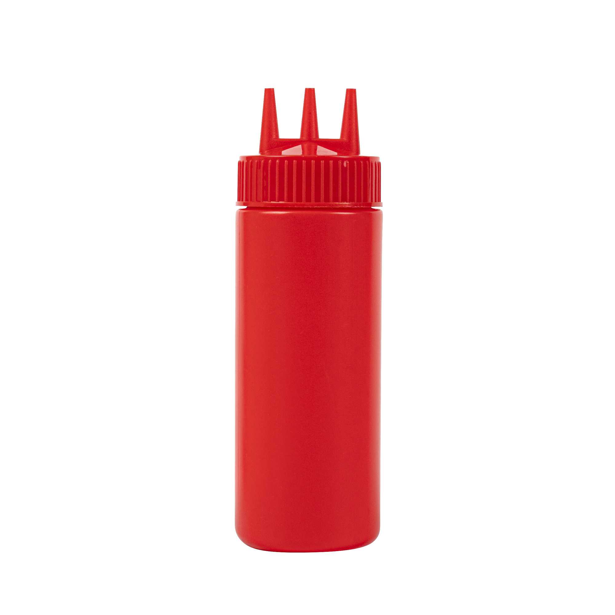 Sauce Tek 12 oz Red Plastic Ketchup Squeeze Bottle - with Triple Dispersion Tip - 6 count box
