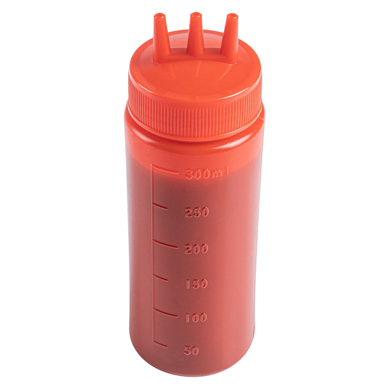 Sauce Tek 12 oz Red Plastic Ketchup Squeeze Bottle - with Triple Dispersion Tip - 6 count box