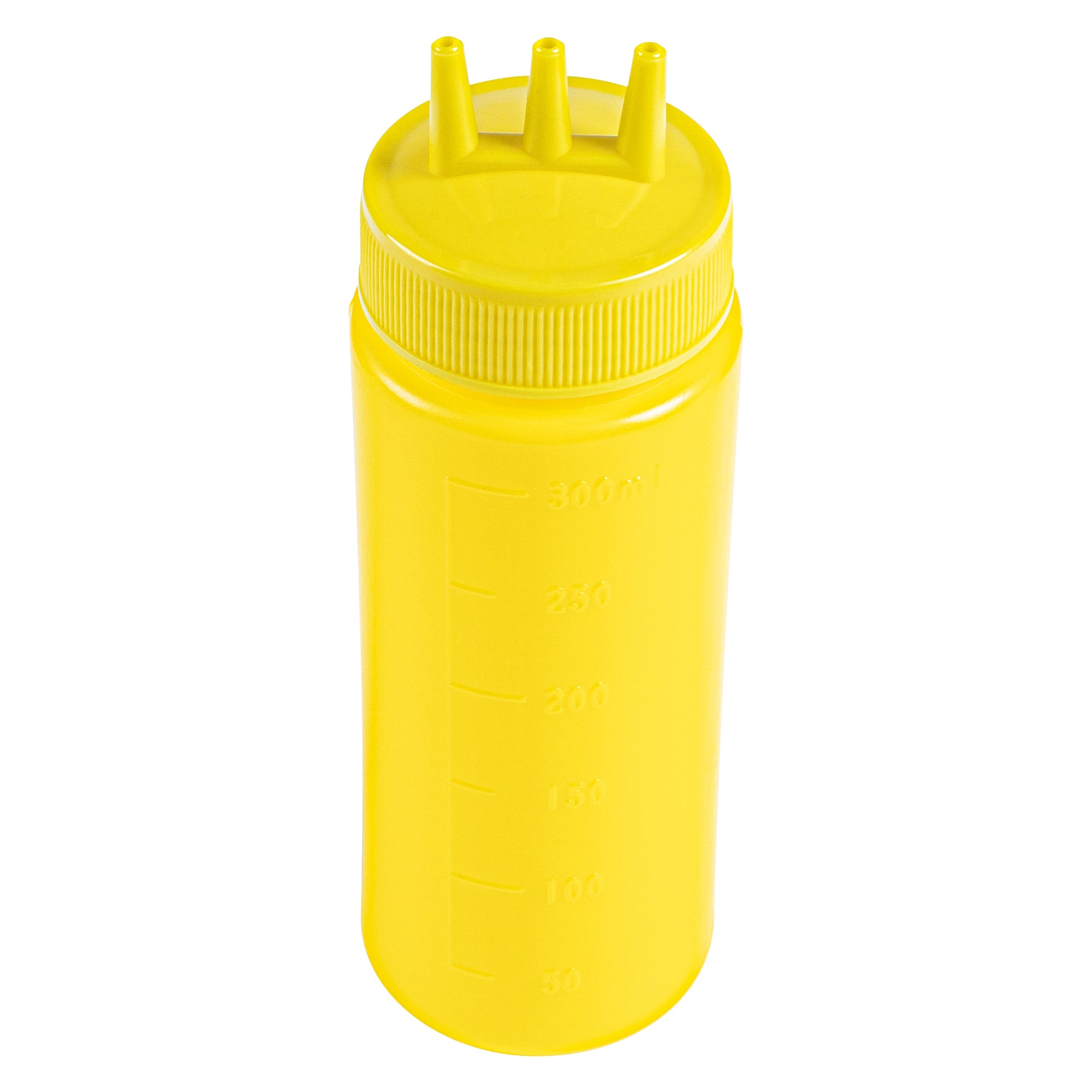 Sauce Tek 12 oz Yellow Plastic Mustard Squeeze Bottle - with Triple Dispersion Tip - 6 count box