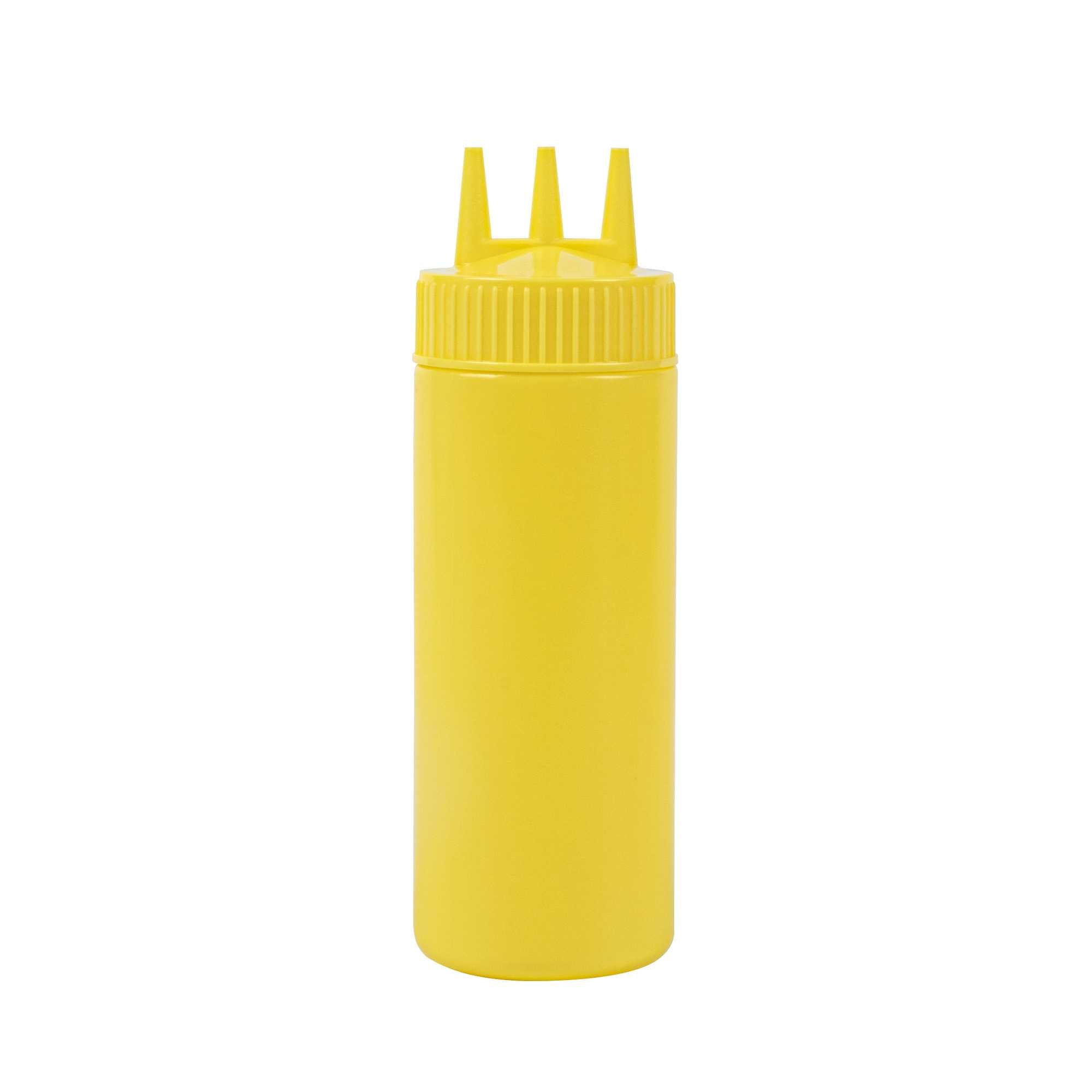 Sauce Tek 12 oz Yellow Plastic Mustard Squeeze Bottle - with Triple Dispersion Tip - 6 count box