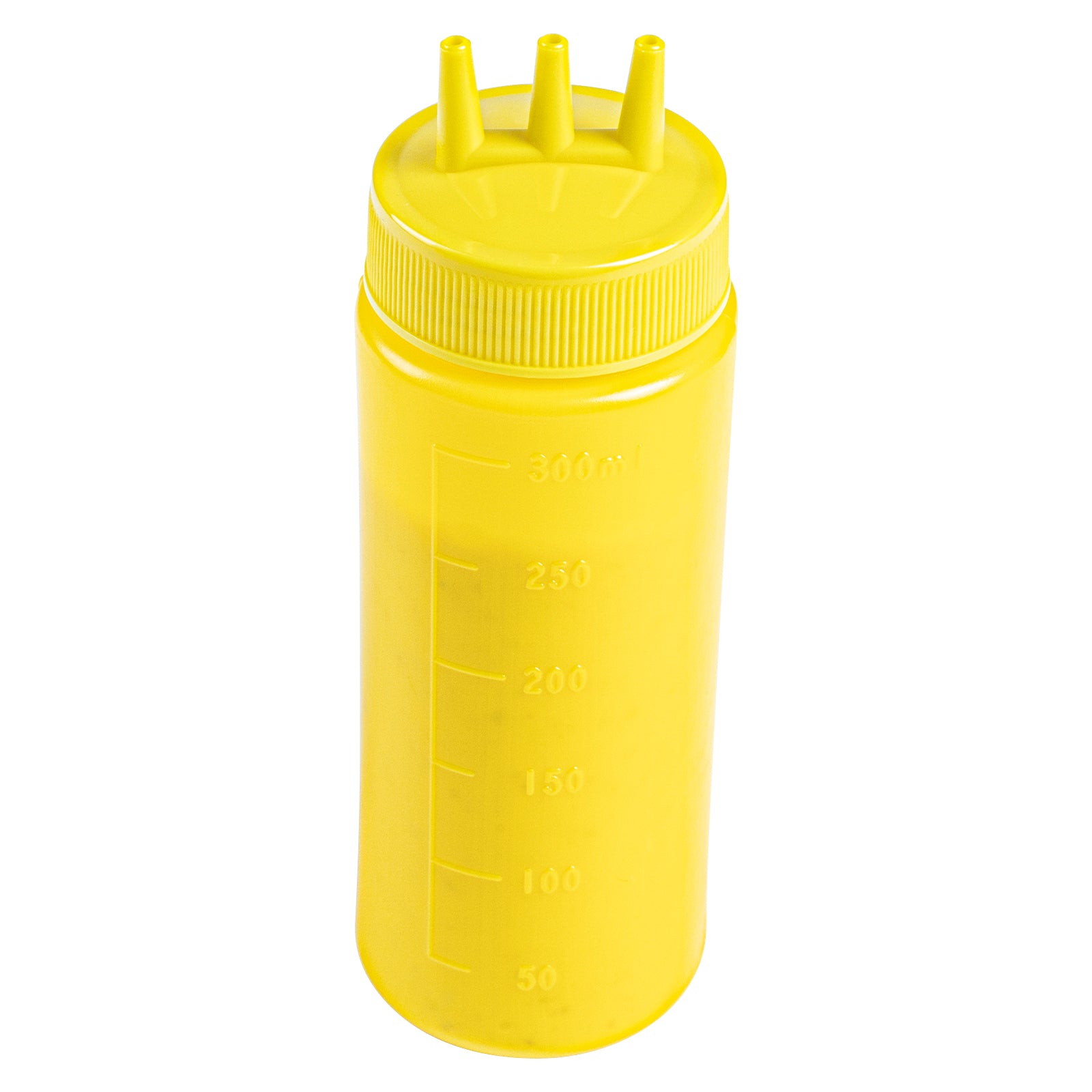 Sauce Tek 12 oz Yellow Plastic Mustard Squeeze Bottle - with Triple Dispersion Tip - 6 count box