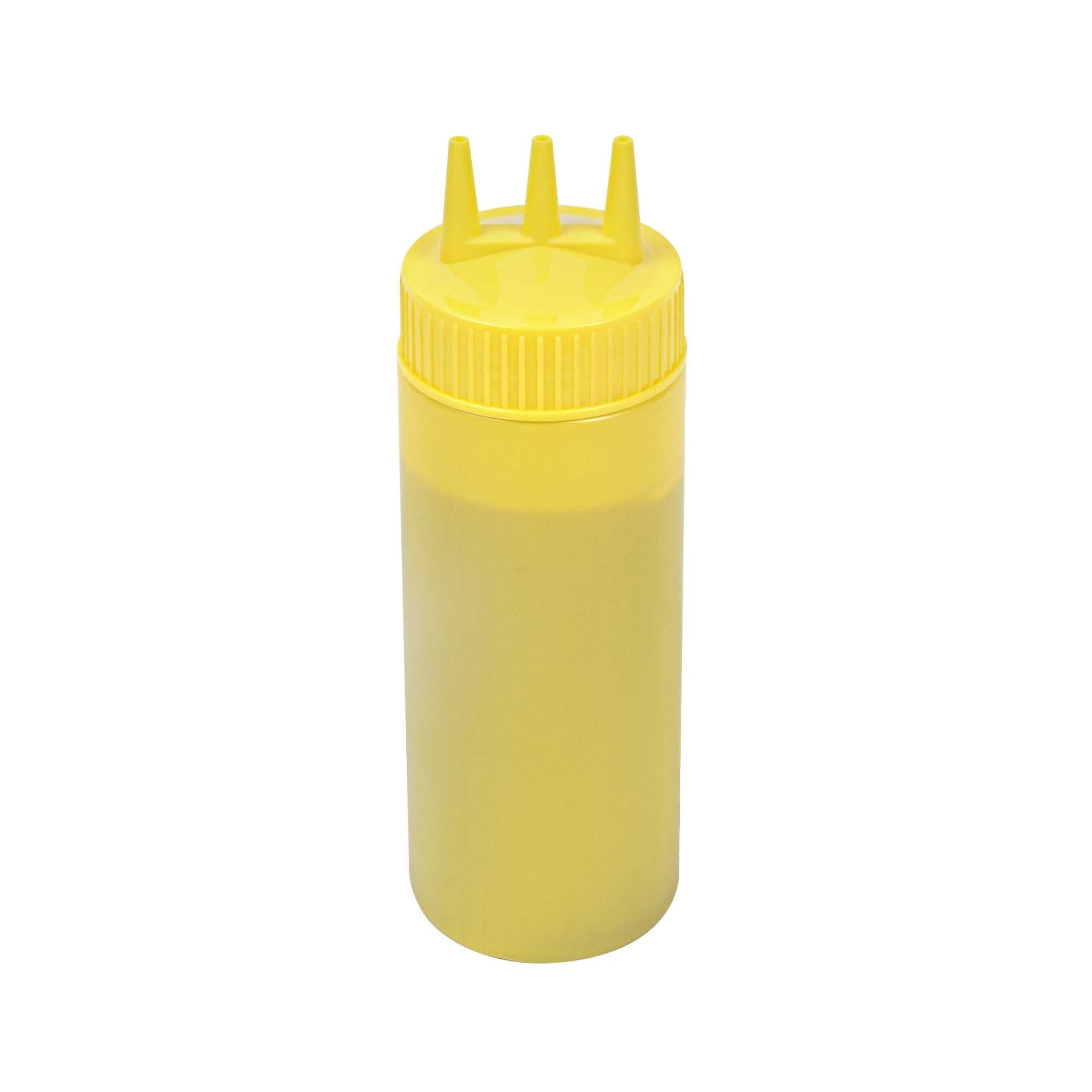 Sauce Tek 12 oz Yellow Plastic Mustard Squeeze Bottle - with Triple Dispersion Tip - 6 count box