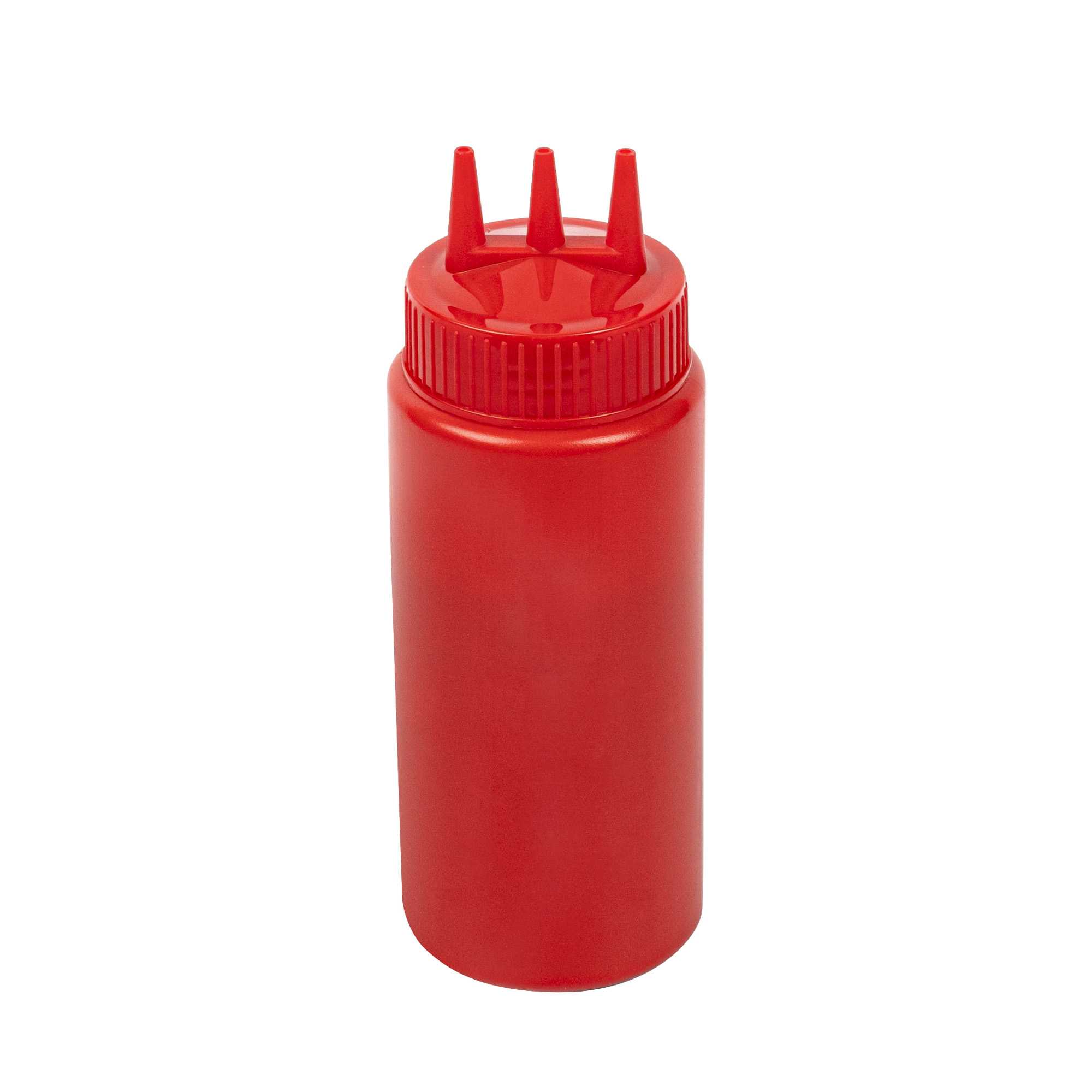 Sauce Tek 16 oz Red Plastic Ketchup Squeeze Bottle - with Triple Dispersion Tip - 6 count box