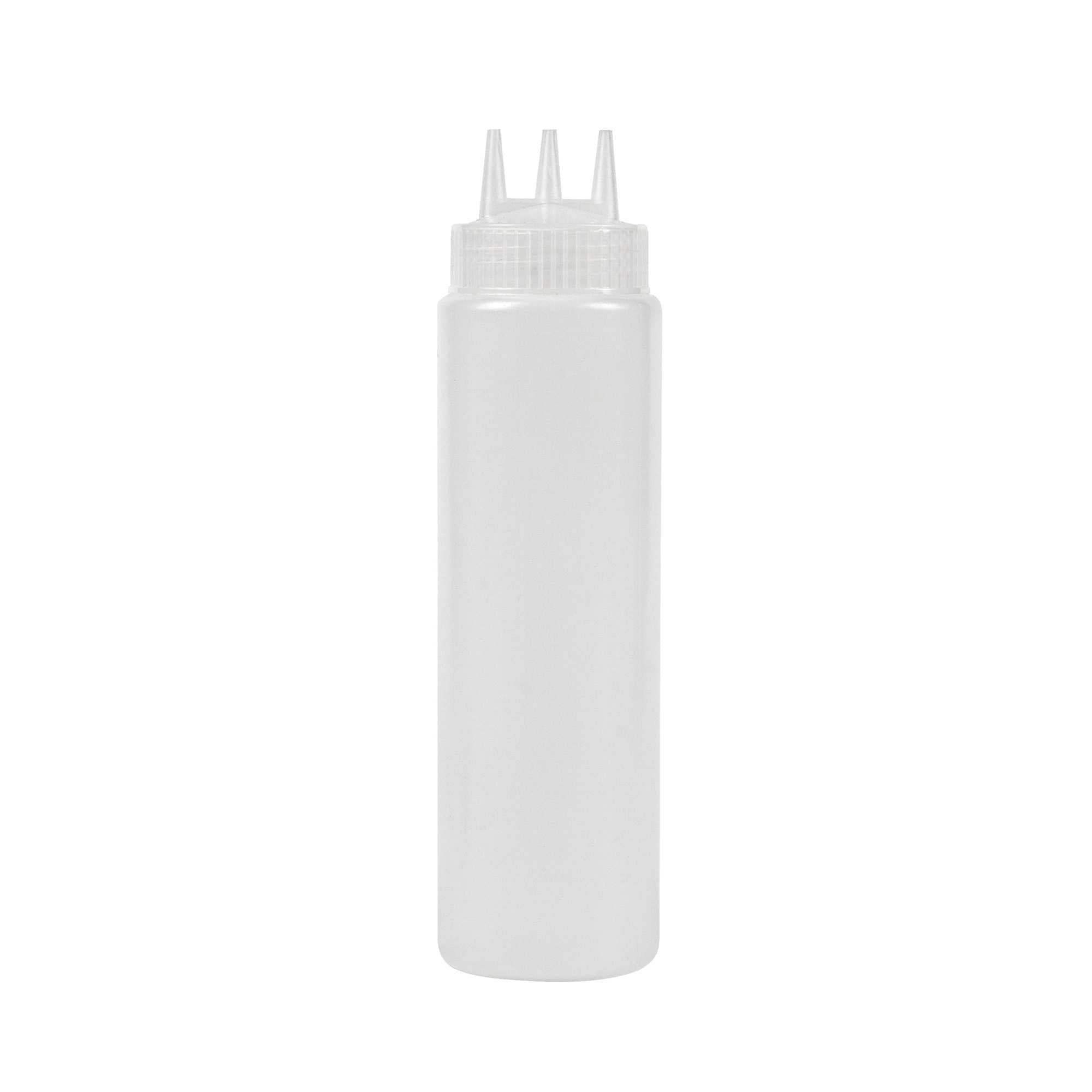 Sauce Tek 24 oz Clear Plastic All-Purpose Squeeze Bottle - with Triple Dispersion Tip - 6 count box