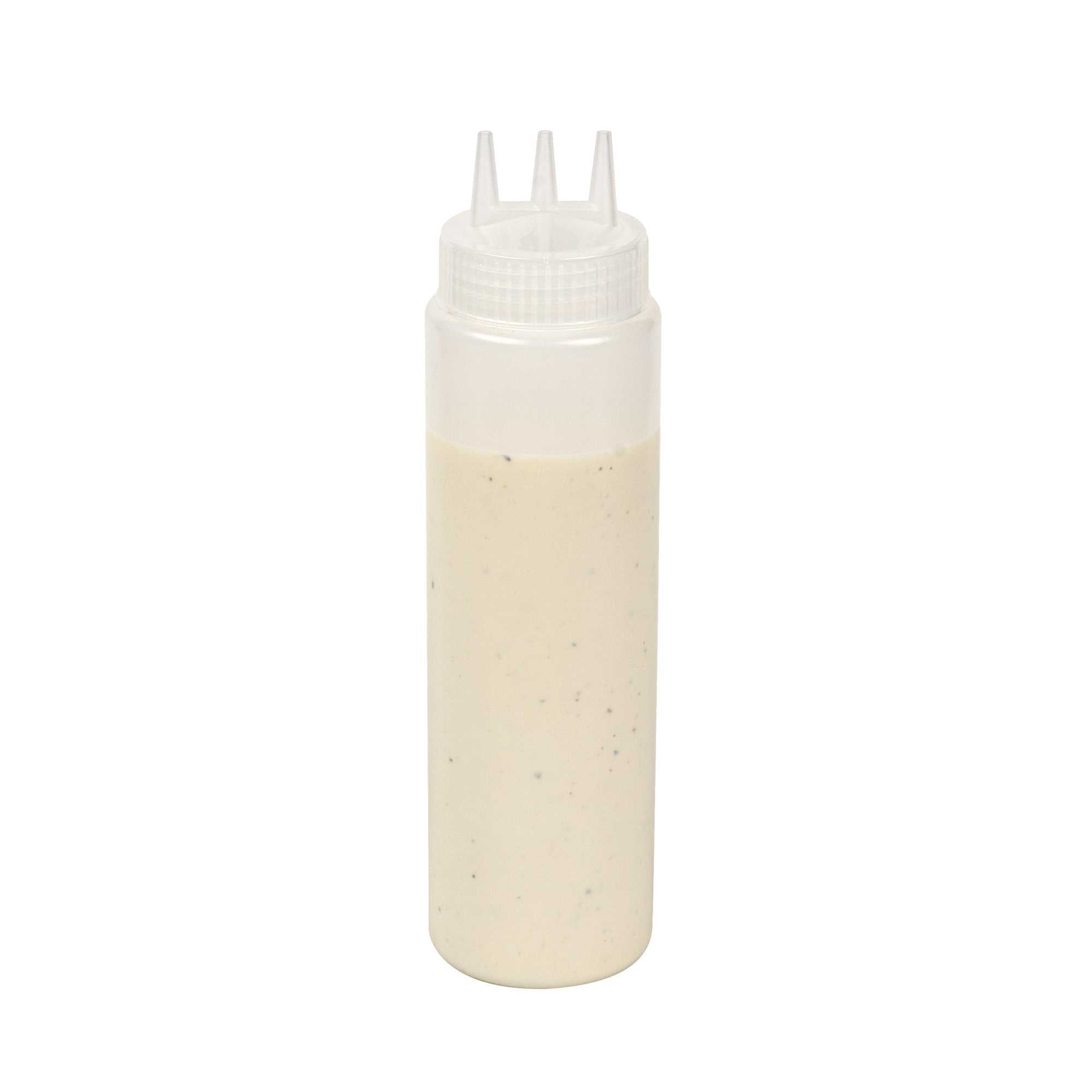 Sauce Tek 24 oz Clear Plastic All-Purpose Squeeze Bottle - with Triple Dispersion Tip - 6 count box
