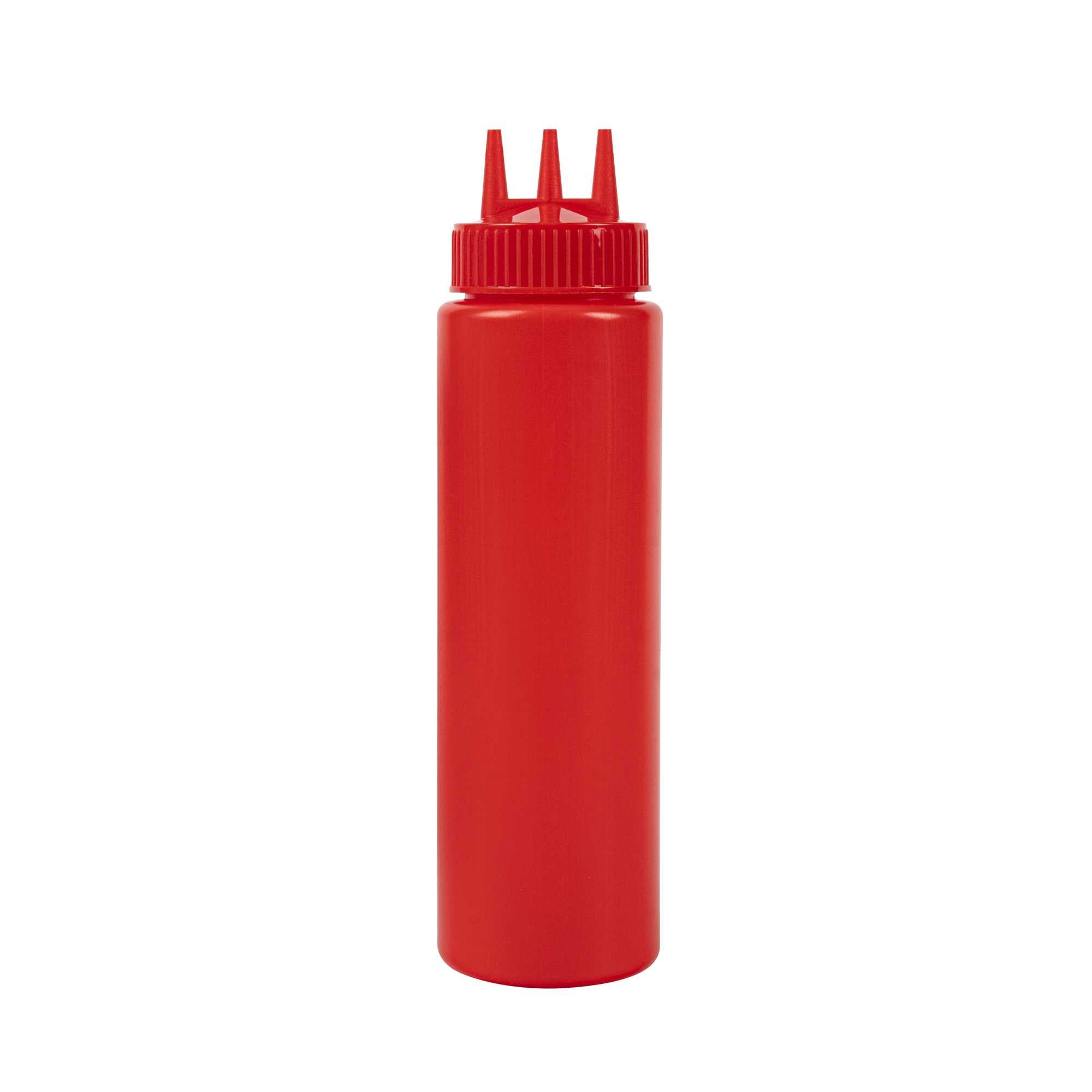 Sauce Tek 24 oz Red Plastic Ketchup Squeeze Bottle - with Triple Dispersion Tip - 6 count box