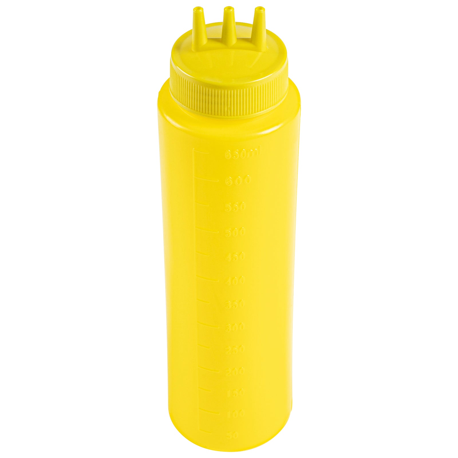Sauce Tek 24 oz Yellow Plastic Mustard Squeeze Bottle - with Triple Dispersion Tip - 6 count box