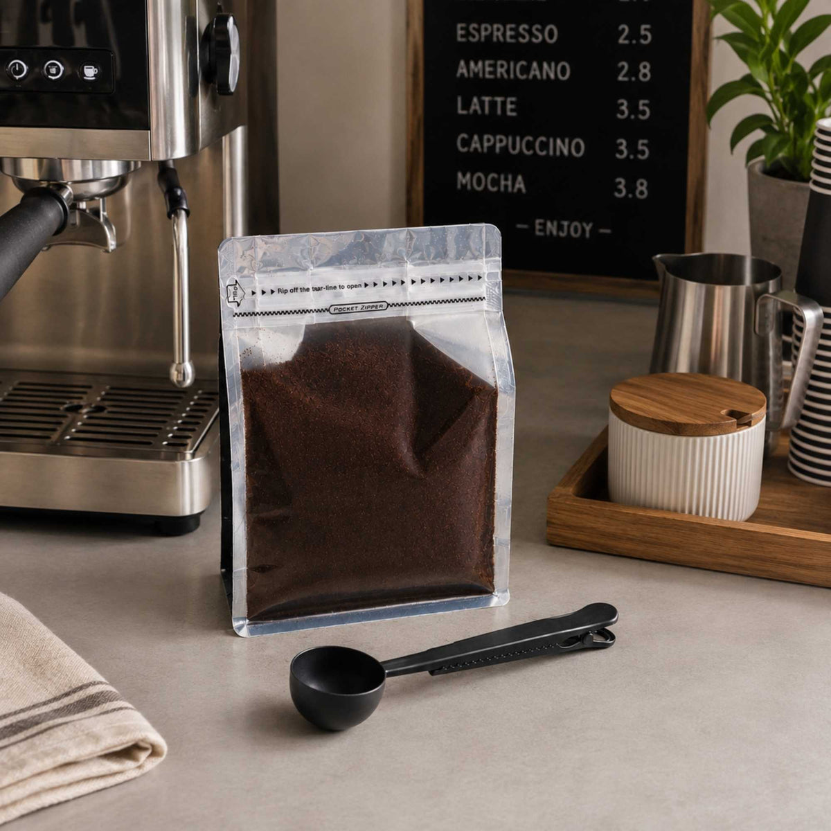 Restpresso 1 Tbsp. Black-Plated Stainless Steel Coffee / Measuring Scoop - with Bag Clip - 1 count box