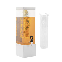 Bev Tek 3 gal Square Clear Acrylic Beverage Dispenser - Infusion Core, White Base - 7 3/4