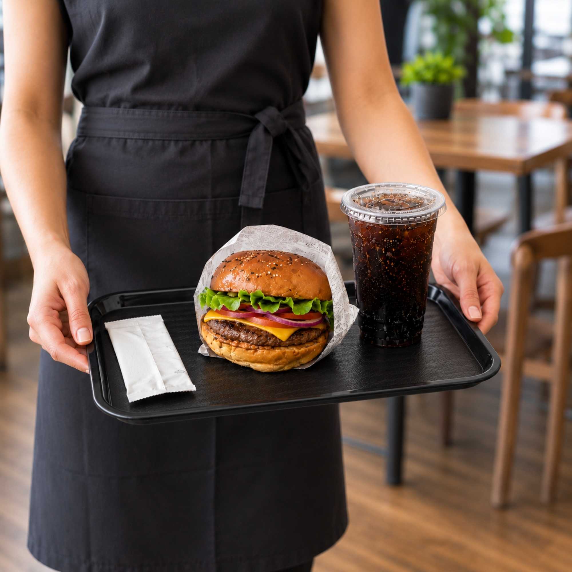Chef 101 Rectangle Black Plastic Fast Food Tray - 10" x 14" - 50 count box