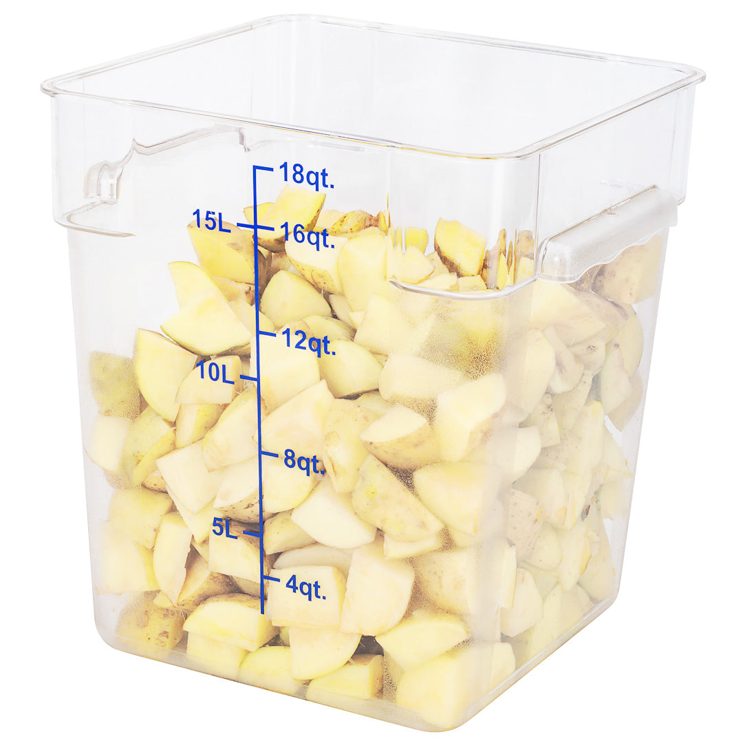 Met Lux 18 qt Square Clear Plastic Food Storage Container - with Blue Volume Markers - 11" x 11" x 12 1/2" - 1 count box
