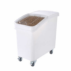 Met Lux 27 gal Rectangle White Mobile Ingredient Bin - with Lid - 29 1/2