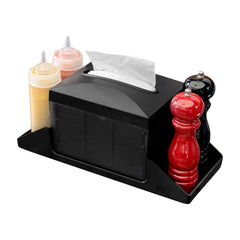 Bar Lux Rectangle Black Plastic Tabletop Condiment Caddy / Interfold Napkin Dispenser - 14 1/4