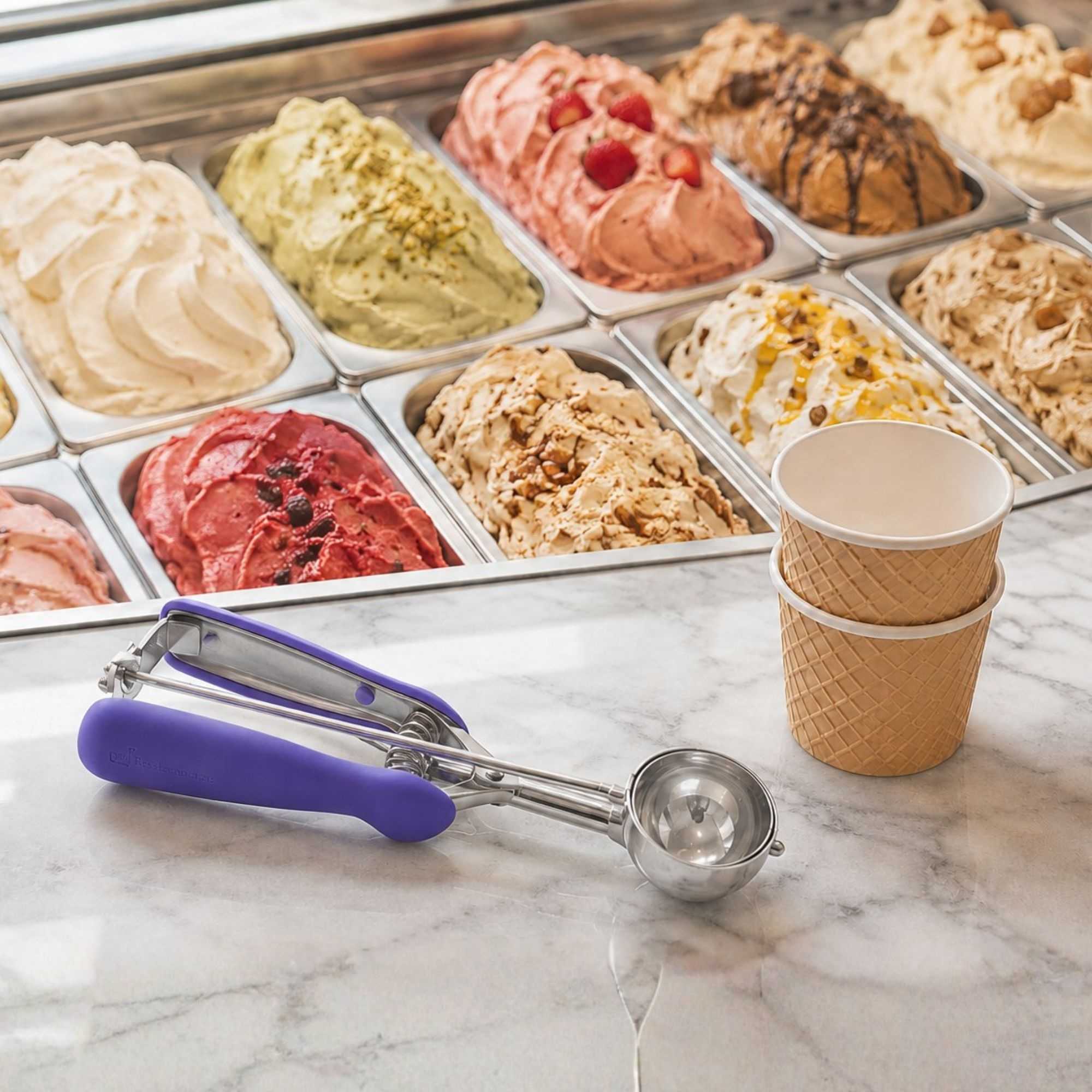 Comfy Grip 0.8 oz Stainless Steel #40 Ice Cream Scoop - with Purple Handle - 1 count box