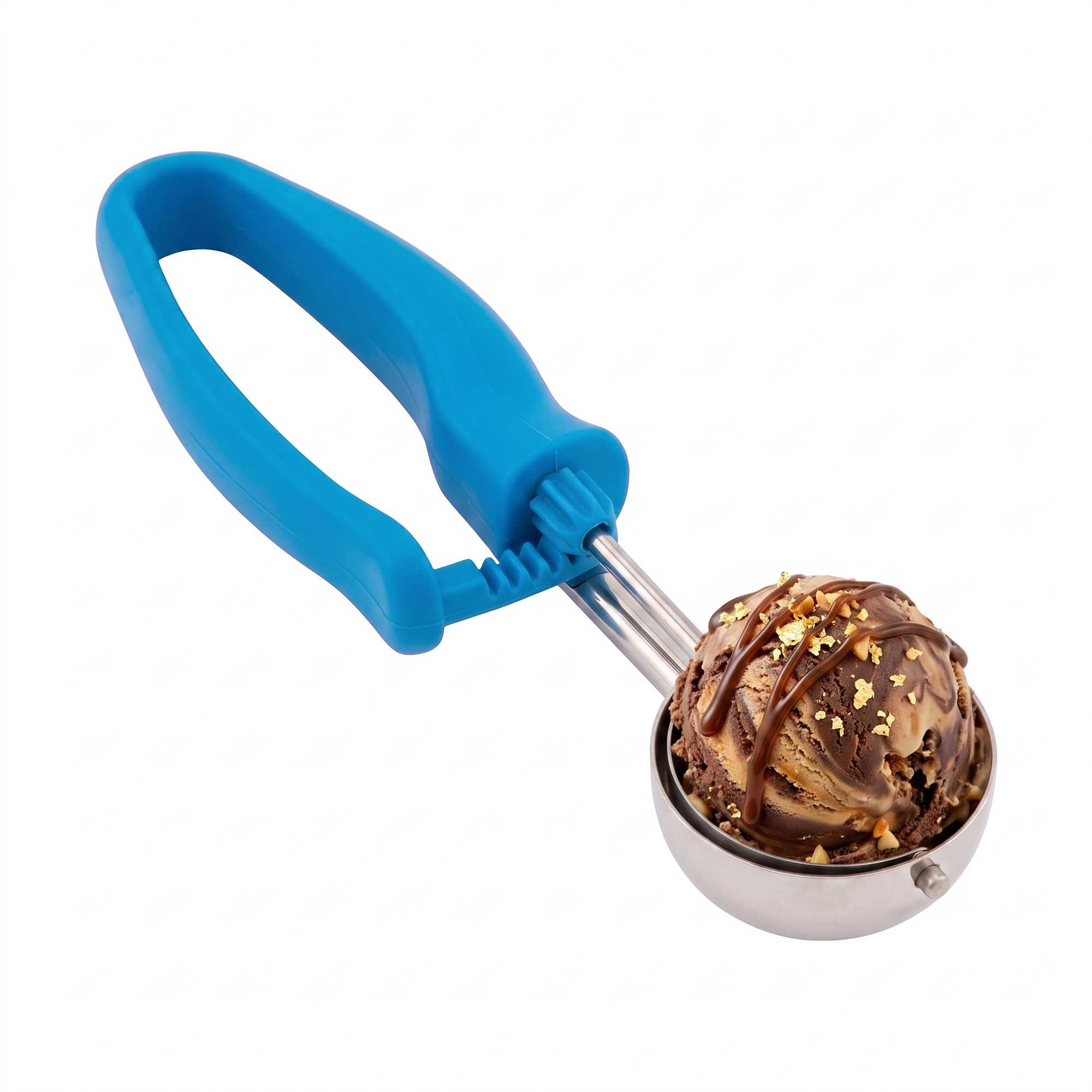 Comfy Grip 2 oz Stainless Steel #16 Portion Scoop - with Blue Ambidextrous Handle - 1 count box