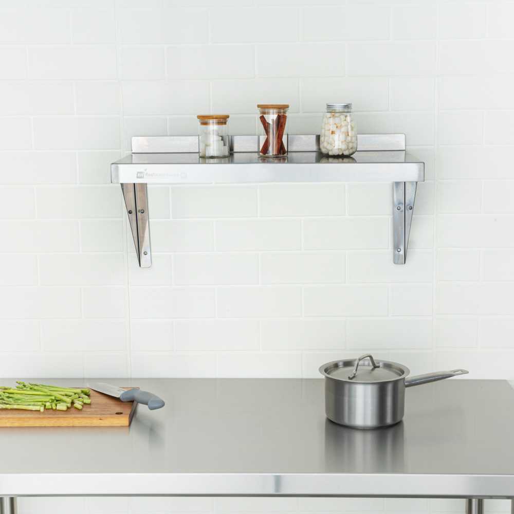 Kitchen Tek 18-Gauge 430 Stainless Steel Solid Wall Shelf - Heavy Duty - 12" x 24" - 1 count box