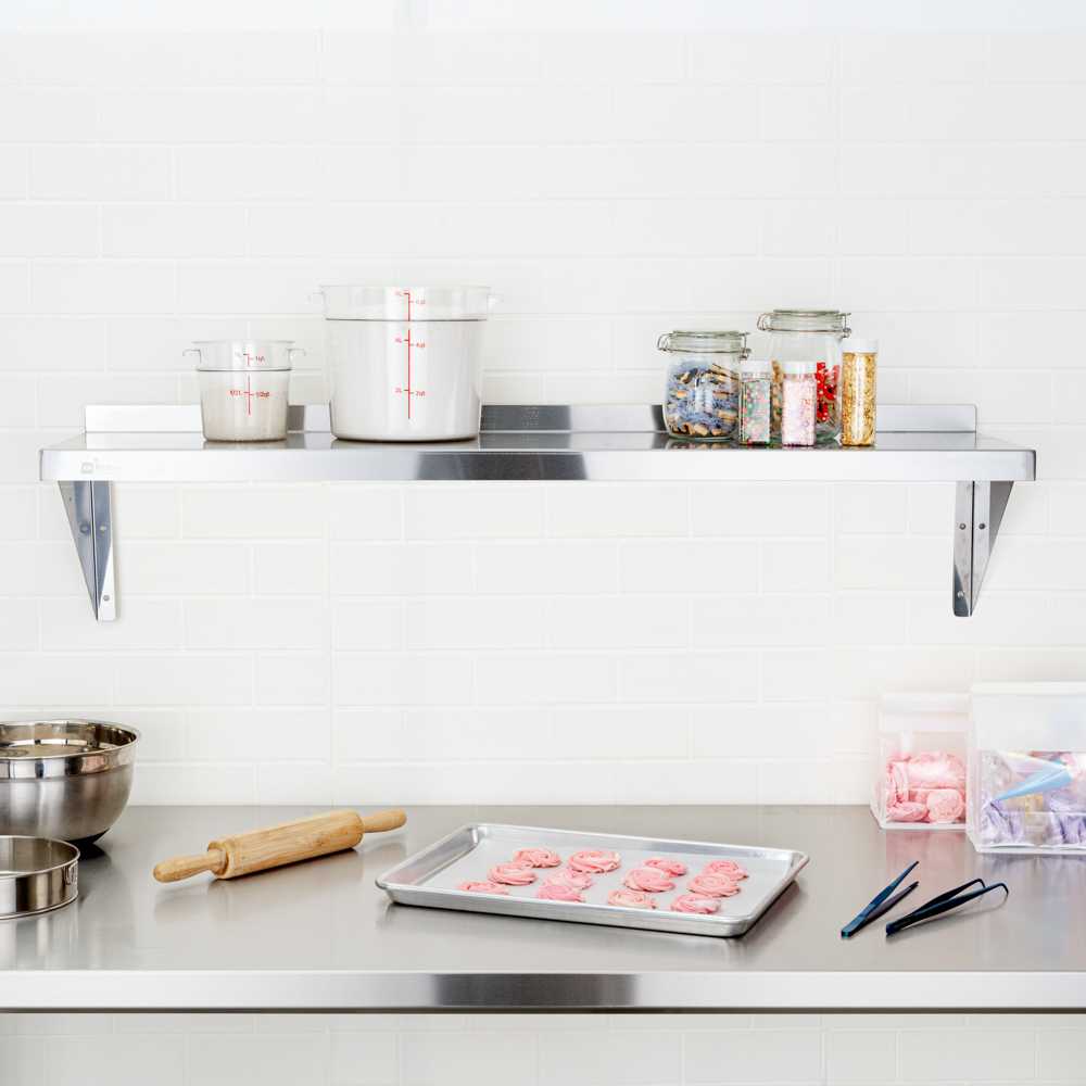 Kitchen Tek 18-Gauge 430 Stainless Steel Solid Wall Shelf - Heavy Duty - 12" x 48" - 1 count box