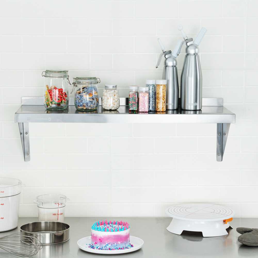 Kitchen Tek 18-Gauge 430 Stainless Steel Solid Wall Shelf - Heavy Duty - 12" x 36" - 1 count box