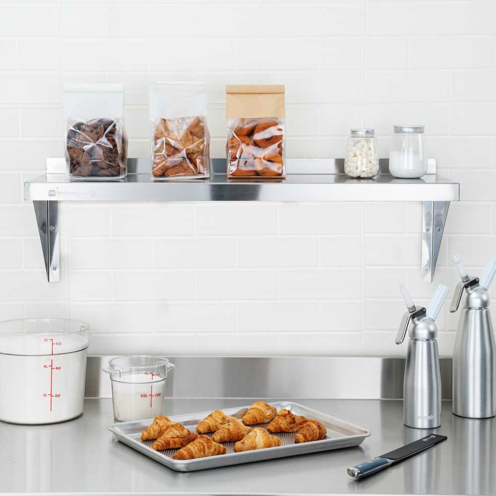 Kitchen Tek 16-Gauge 430 Stainless Steel Solid Wall Shelf - Medium Duty - 12" x 36" - 1 count box