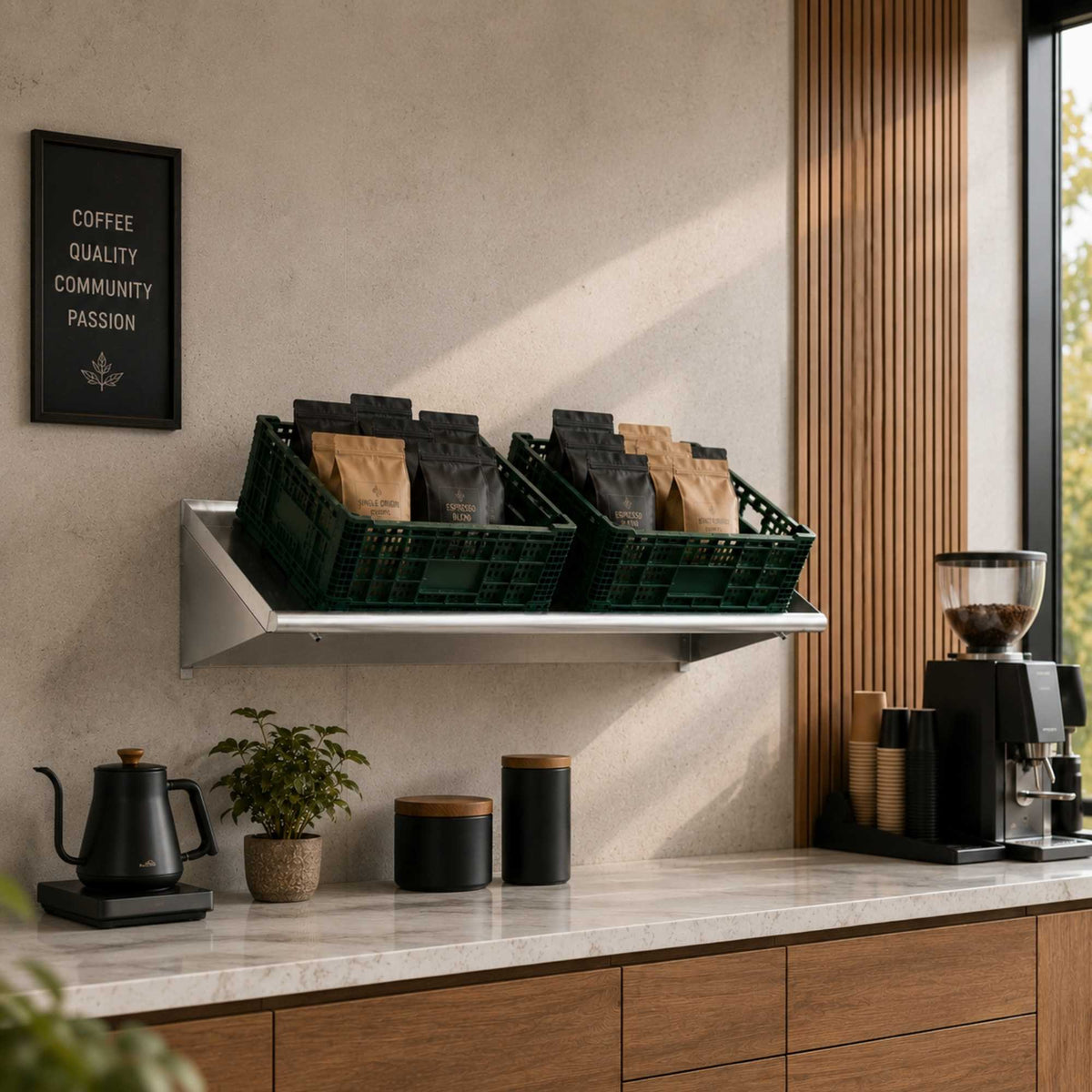 Kitchen Tek 304 Stainless Steel Rack Shelf - Wall Mounted, Slanted - 42" - 1 count box