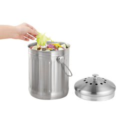 RW Clean 1 gal Stainless Steel Compost Bin - Charcoal Filter - 7 1/4