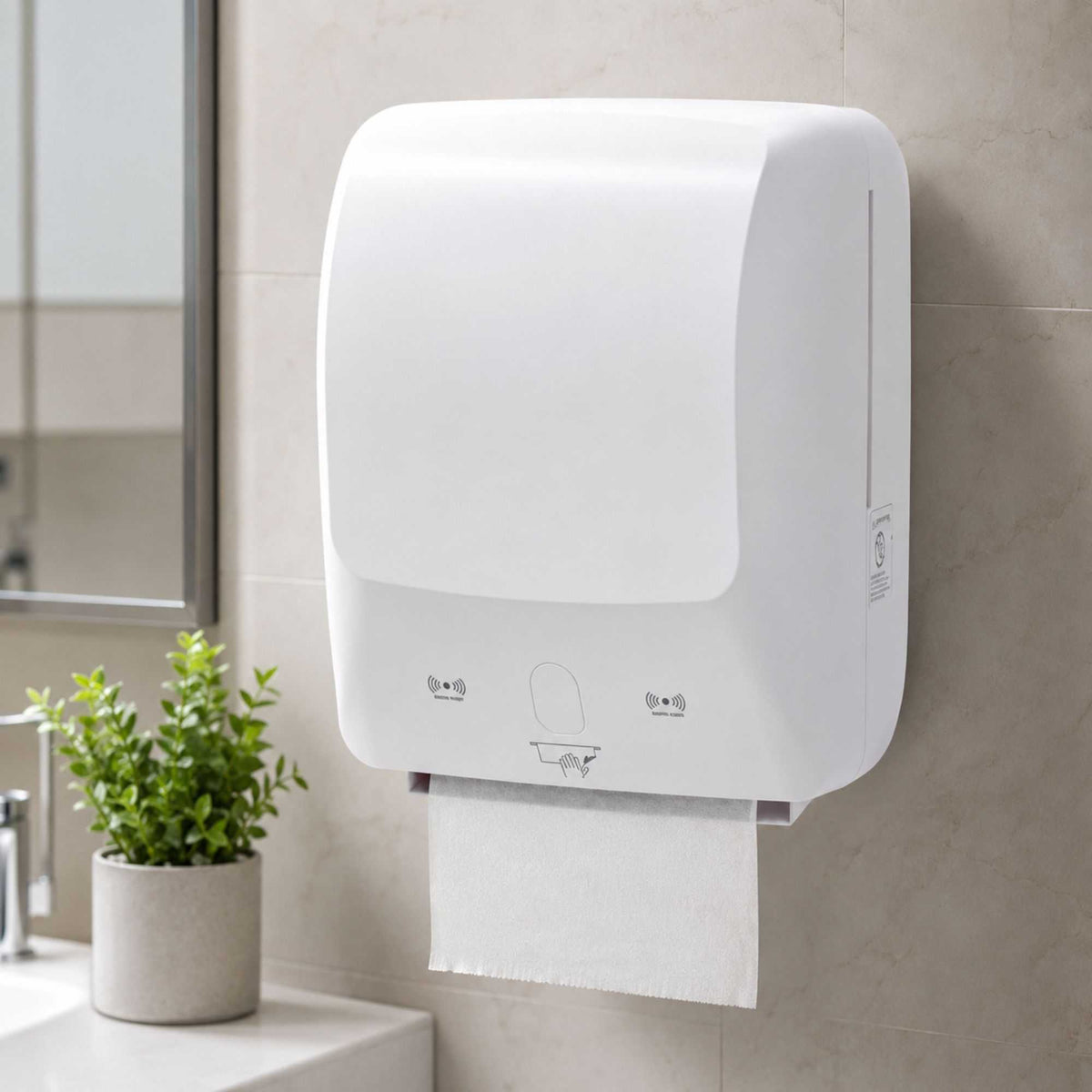 Clean Tek Professional White Plastic 8" Hands-Free Autocut Paper Towel Roll Dispenser - 12" x 8 3/4" x 15 1/2" - 1 count box