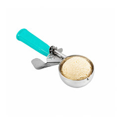 Met Lux 6.5 oz Stainless Steel #5 Portion Scoop - with Teal Handle - 40 count box