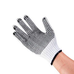 Chef 101 White Poly-Cotton Medium Work Gloves - with Black PVC Dots - 9