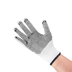 Chef 101 White Poly-Cotton Large Work Gloves - with Black PVC Dots - 10