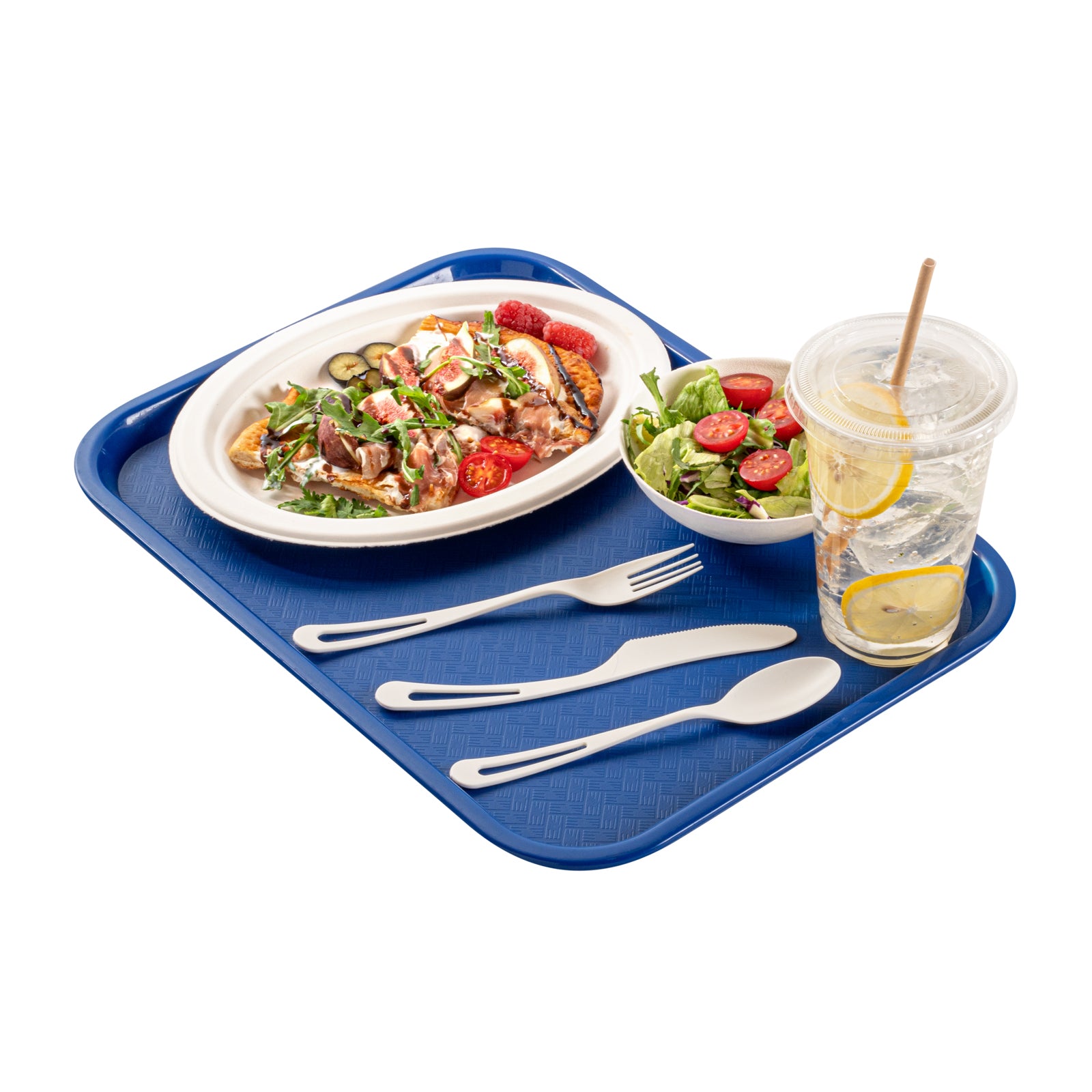 Chef 101 Rectangle Blue Plastic Fast Food Tray - 12" x 16" - 50 count box
