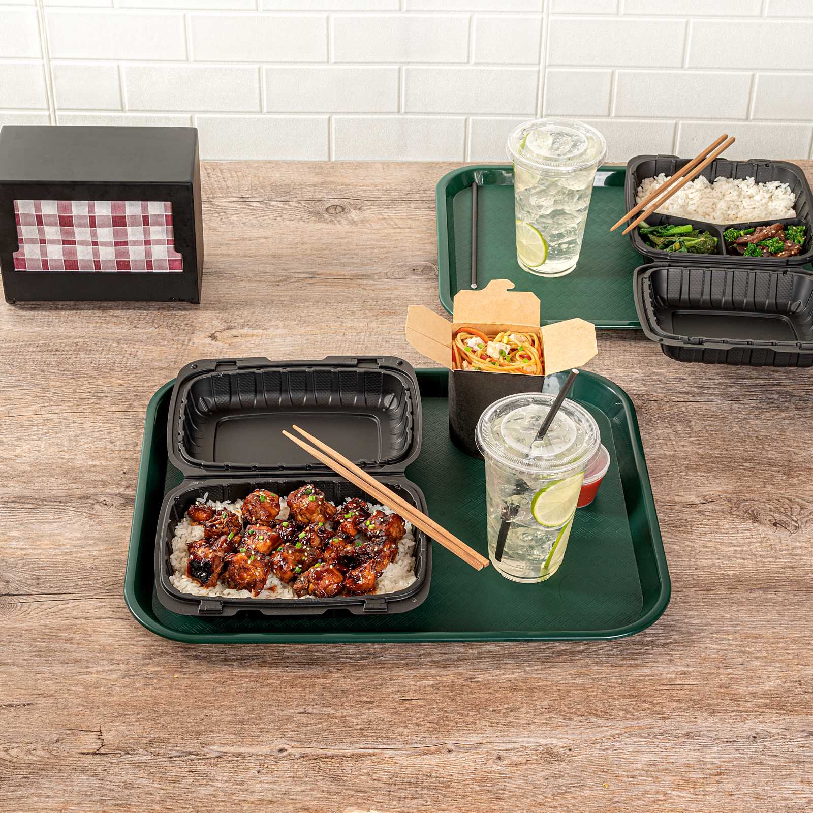 Chef 101 Rectangle Forest Green Plastic Fast Food Tray - 14" x 18" - 50 count box