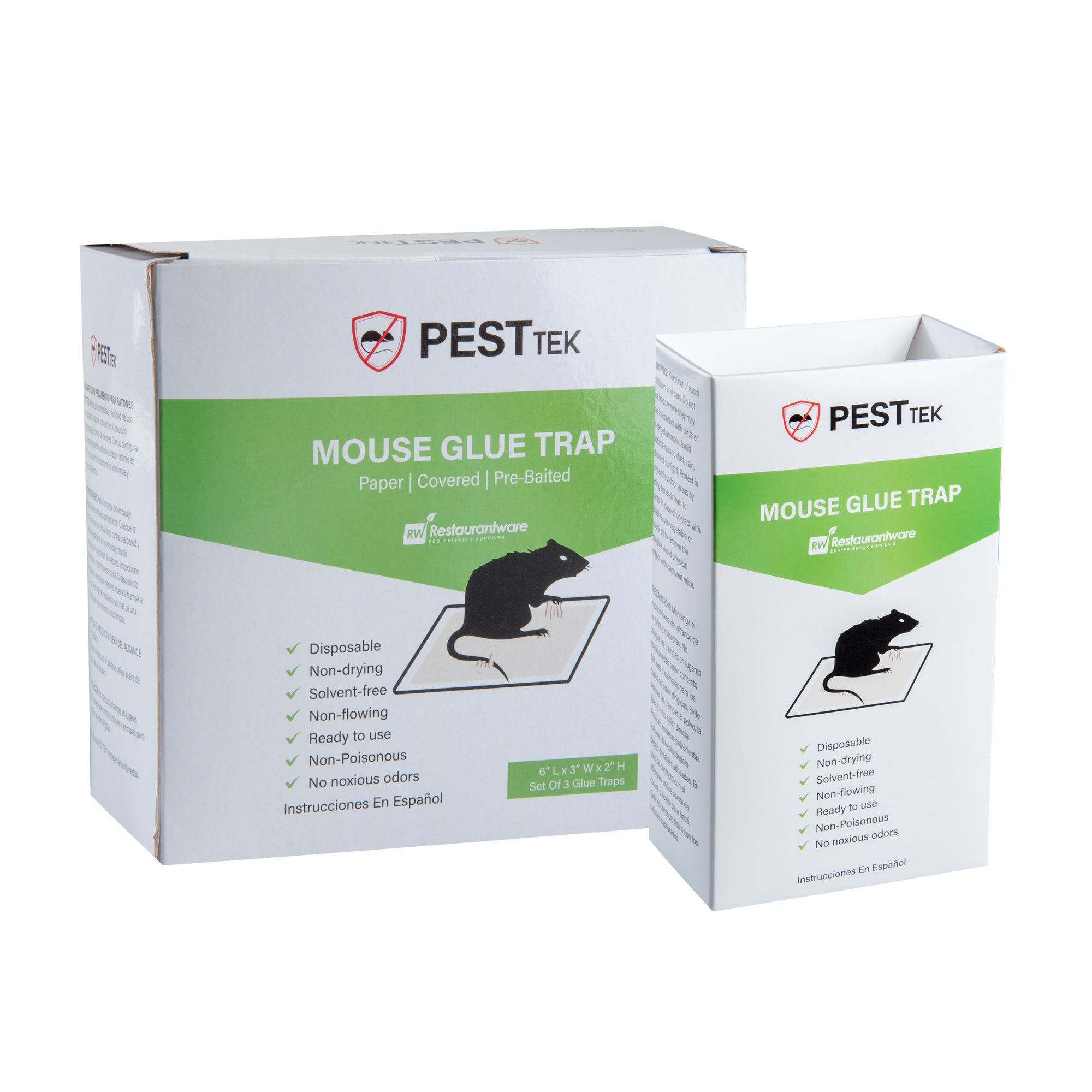 Pest Tek Paper Mouse Glue Trap - Covered, Set of 3 - 6" x 3" x 2" - 1 count box