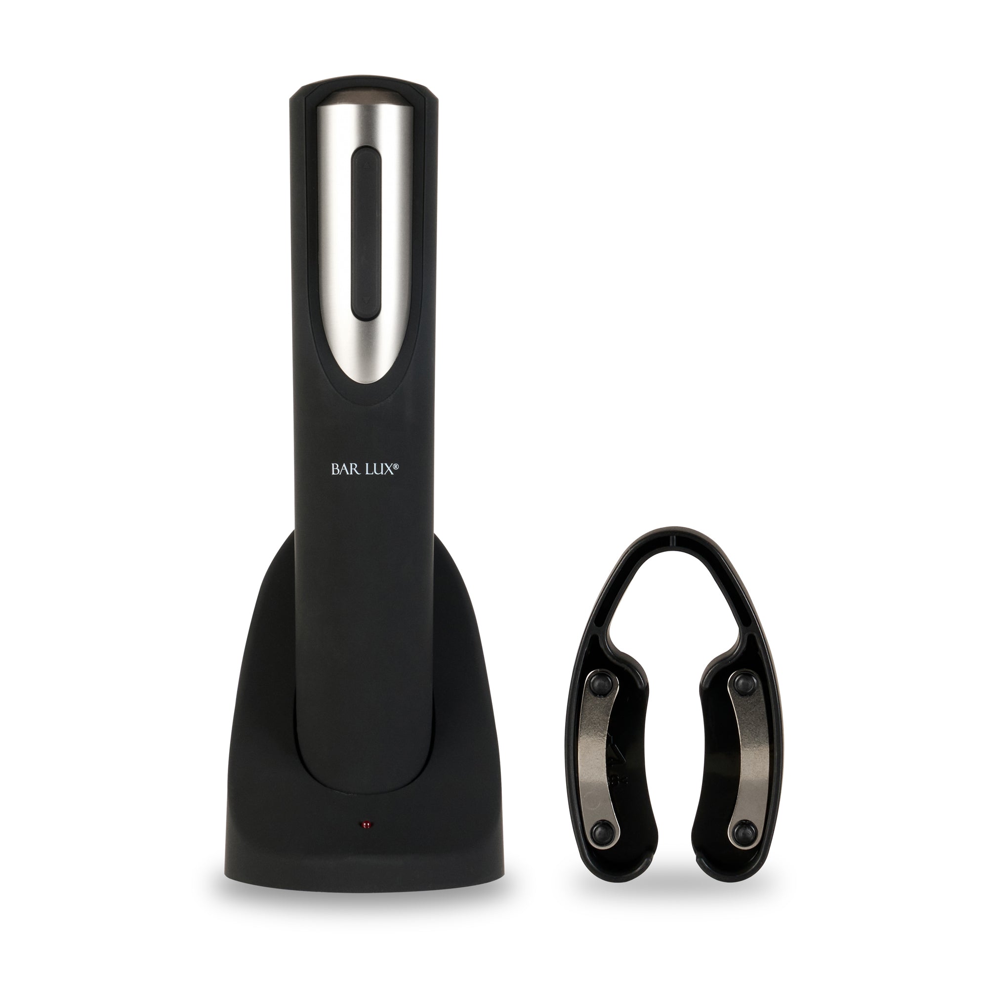 Bar Lux Black and Silver Electric Wine Opener - with Charging Base and Wine Foil Cutter - 1 count box