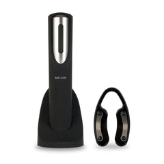 Bar Lux Black and Silver Electric Wine Opener - with Charging Base and Wine Foil Cutter - 1 count box