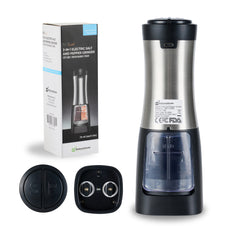 Met Lux Black 2-in-1 Electric Salt and Pepper Grinder - Battery-Operated, with LED Light - 2 3/4'' x 2 3/4'' x 7 3/4'' - 1 count box