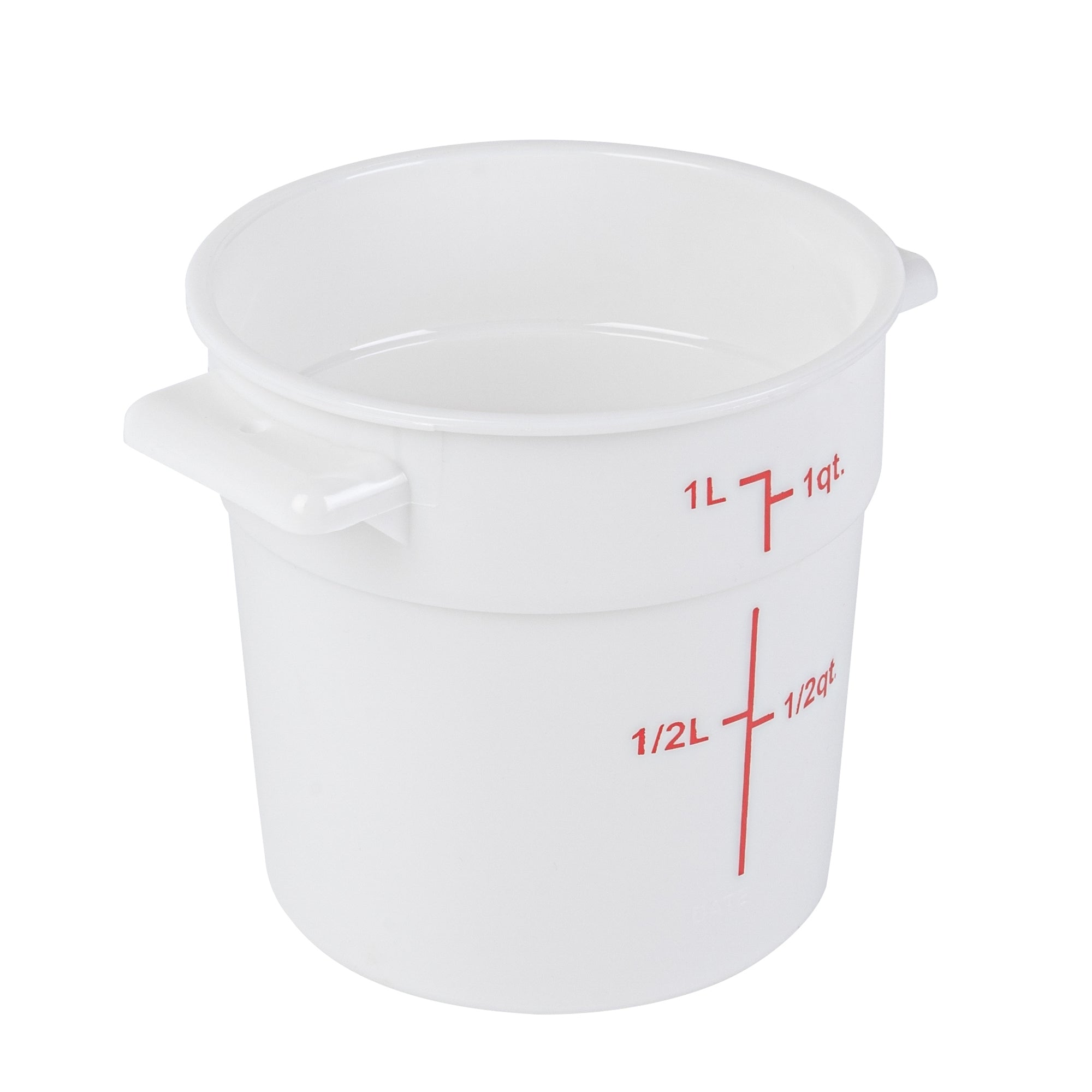 Met Lux 1 qt Round White Plastic Food Storage Container - with Red Volume Markers - 5" x 5" x 5" - 1 count box