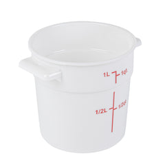 Met Lux 1 qt Round White Plastic Food Storage Container - with Red Volume Markers - 5