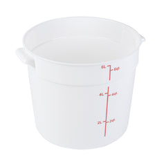 Met Lux 6 qt Round White Plastic Food Storage Container - with Red Volume Markers - 8 3/4