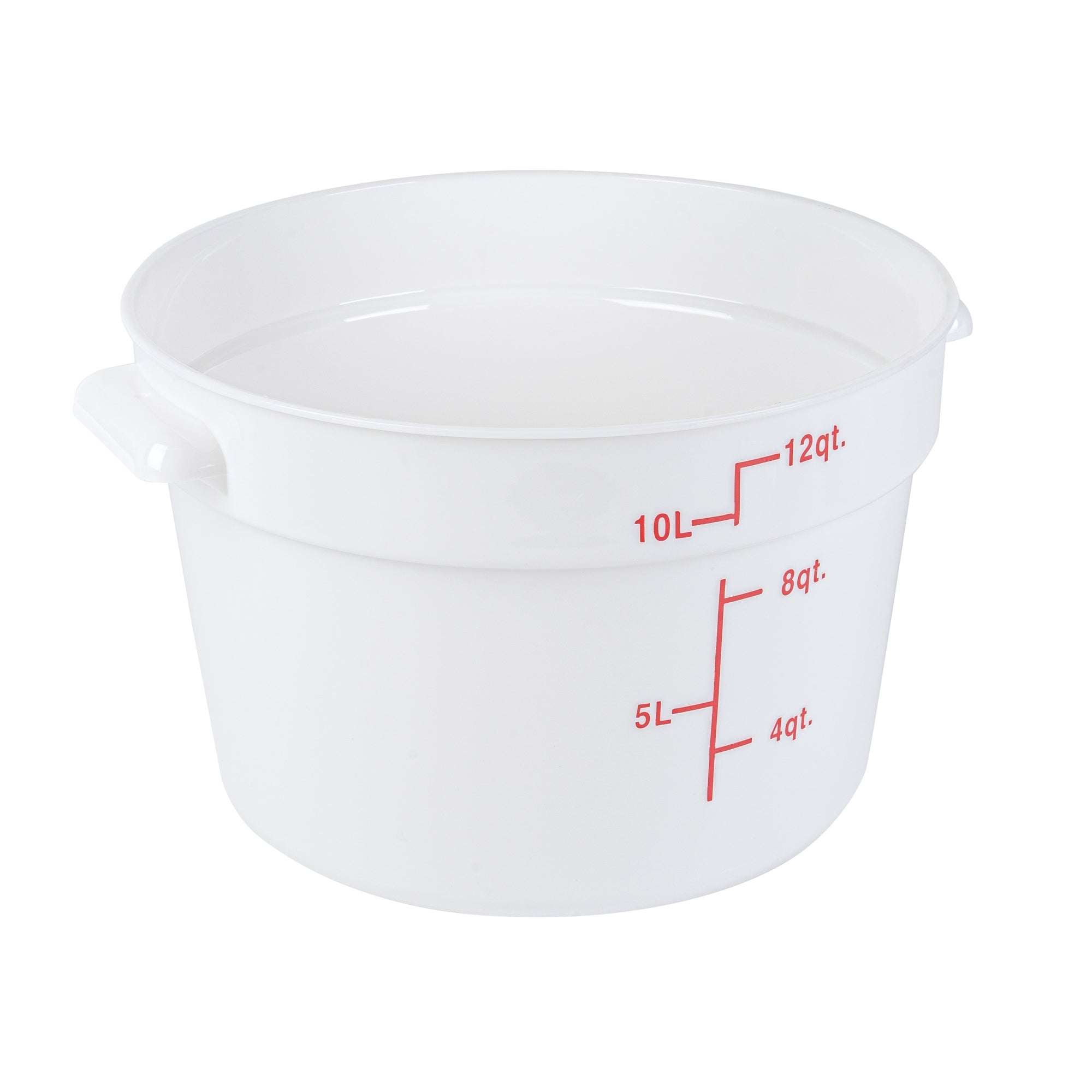 Met Lux 12 qt Round White Plastic Food Storage Container - with Red Volume Markers - 12 1/4" x 12 1/4" x 8" - 1 count box