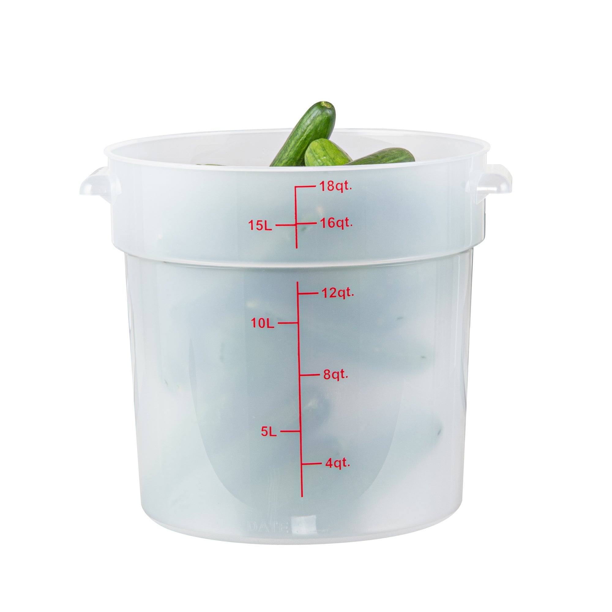 Met Lux 18 qt Round Translucent Plastic Food Storage Container - with Red Volume Markers - 12 1/4" x 12 1/4" x 12" - 1 count box