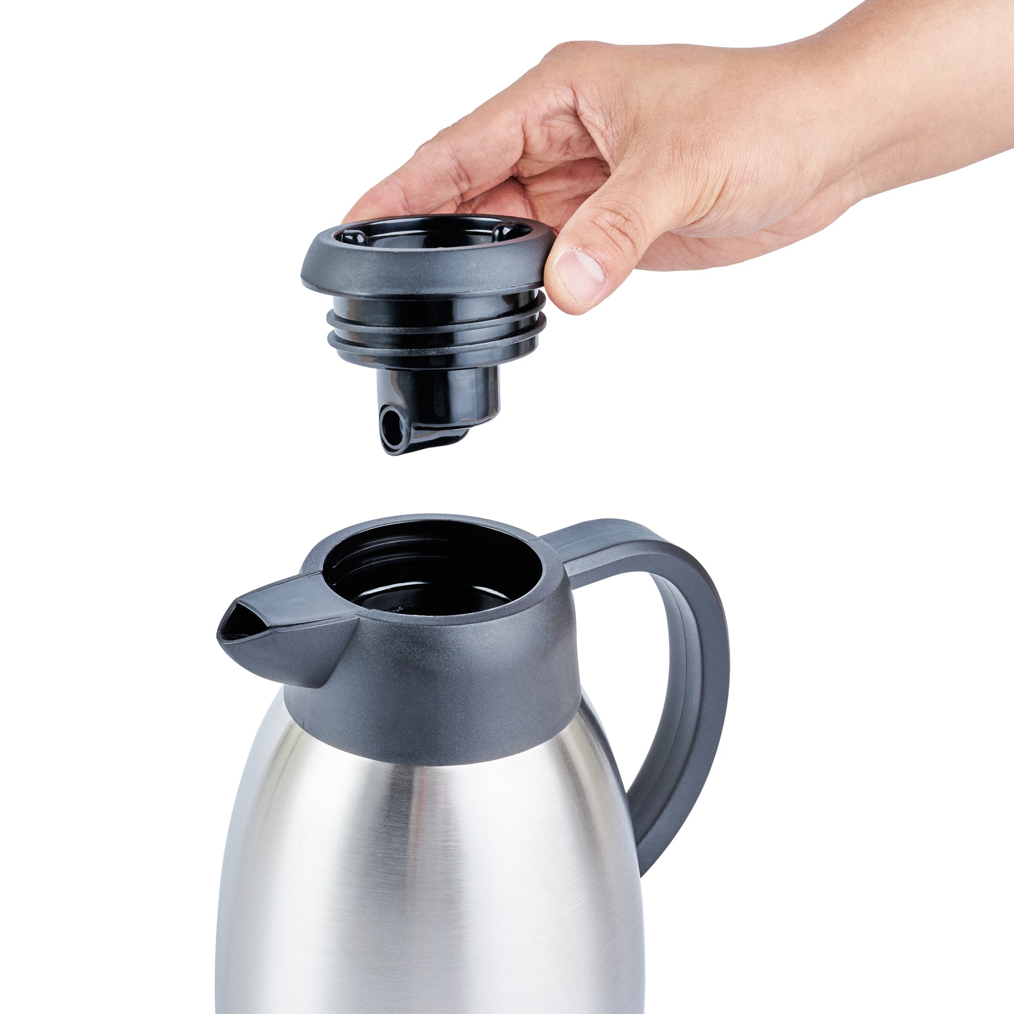 Restpresso 34 oz Insulated Coffee Carafe / Server - with Regular and Decaf Brew Thru Lids - 7 3/4" x 5 1/2" x 7" - 1 count box