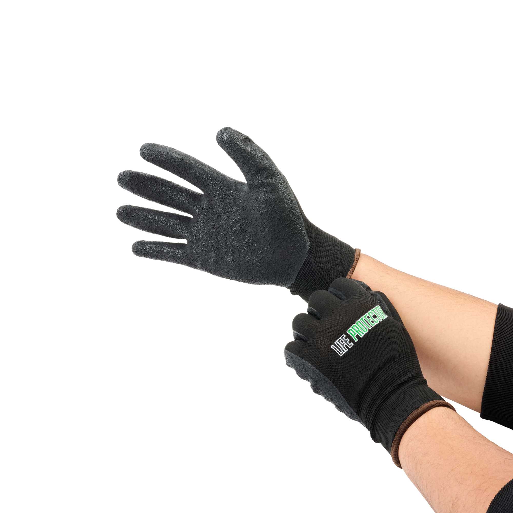 Life Protector Black Nylon Large Work Gloves - with Crinkle Latex Palm Coating - Pair - 1 count box