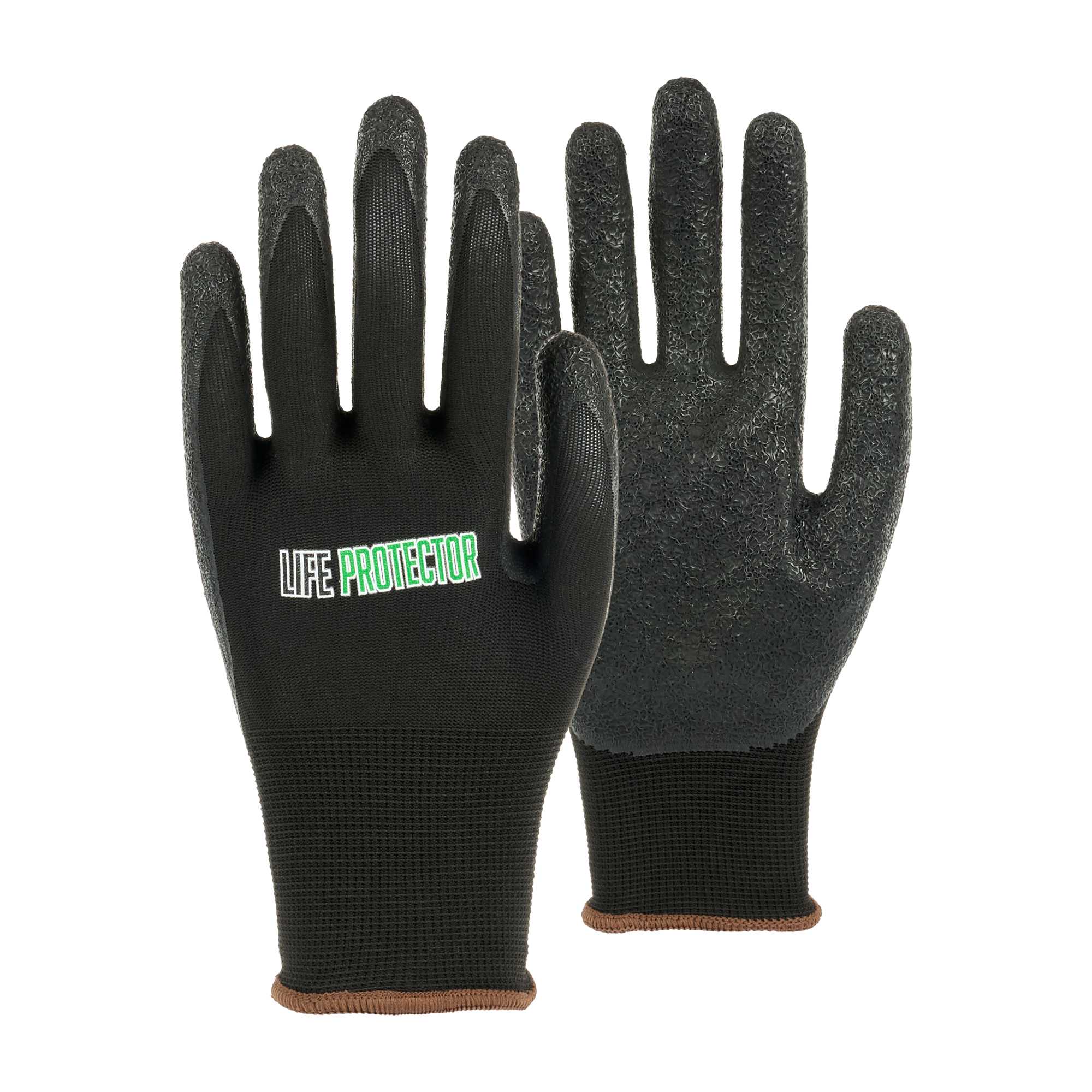 Life Protector Black Nylon Large Work Gloves - with Crinkle Latex Palm Coating - Pair - 1 count box