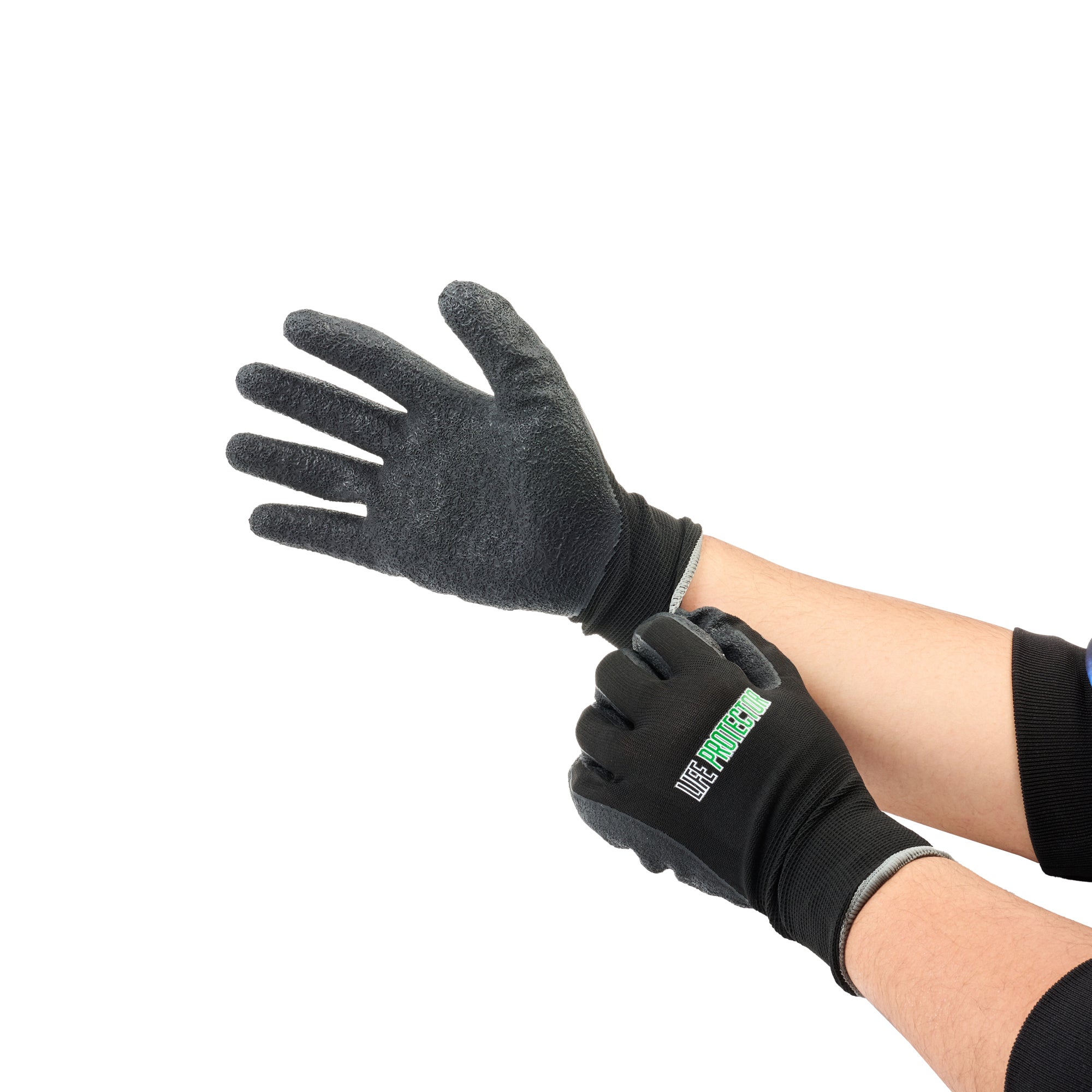 Life Protector Black Nylon Extra Large Work Gloves - with Crinkle Latex Palm Coating - Pair - 10 count box