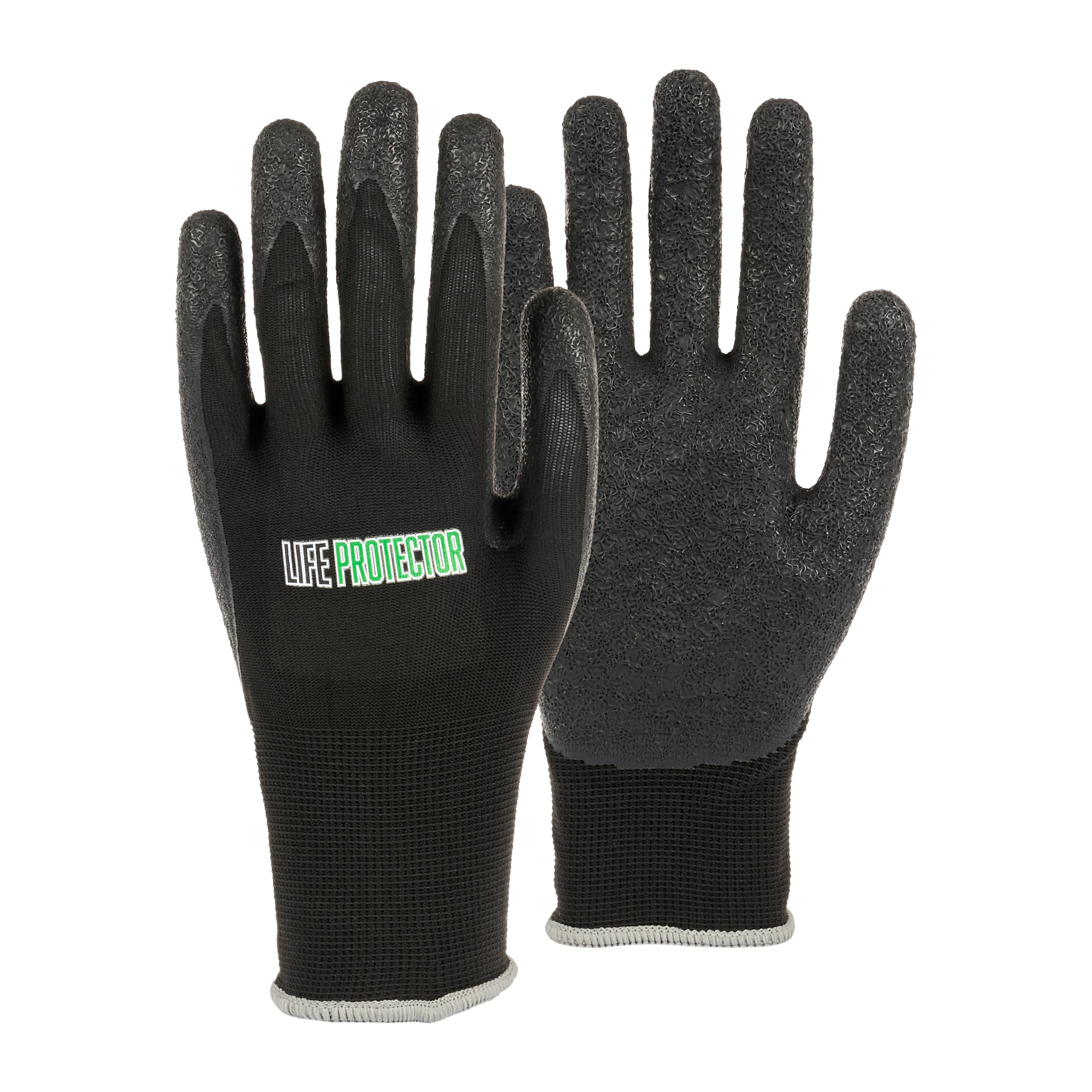 Life Protector Black Nylon Extra Large Work Gloves - with Crinkle Latex Palm Coating - Pair - 10 count box
