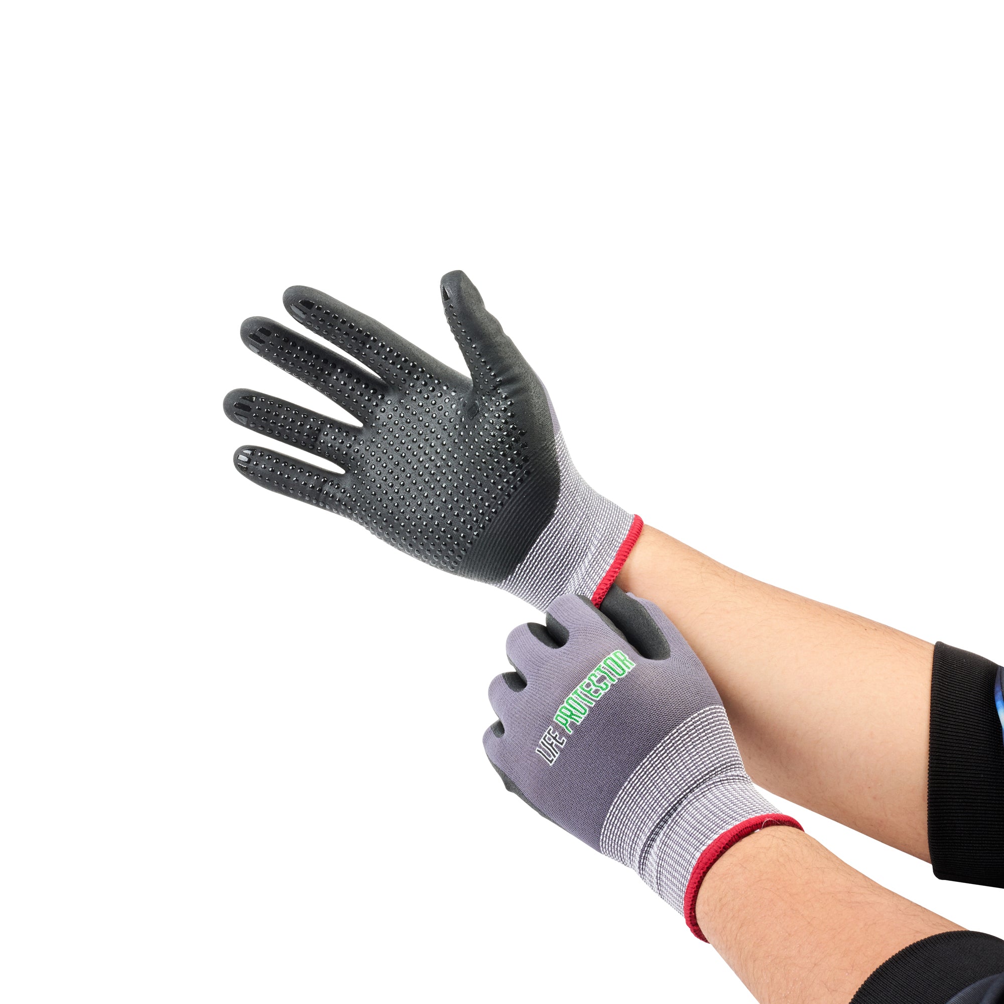 Life Protector Gray Nylon / Spandex Small Work Gloves - with Ultra-Thin Foam Nitrile Palm Coating and Dots - Pair - 10 count box